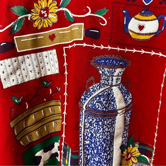 Vintage 80s Act III Red Collared Sweatshirt Size Large Americana Country Cottage - Picture 8 of 16